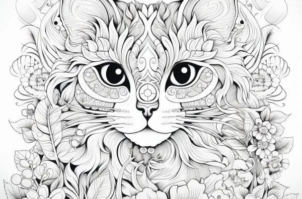 Cat Coloring Page For Kids & Adults-9